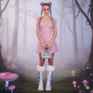 Edward Mini Dress Womens M Silk Pink Floral Sheer Fairycore Romantic Y2K